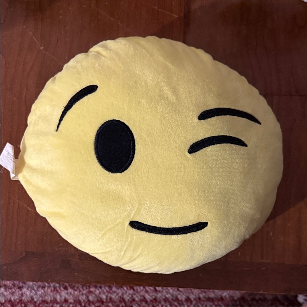 Cheerful Winking Emoji Pillow - Yellow